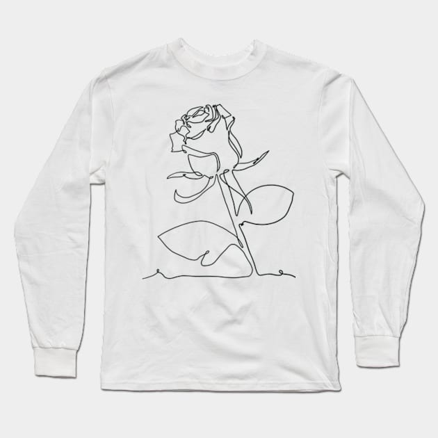 Rose flower plant one line art Long Sleeve T-Shirt by Doodle Intent